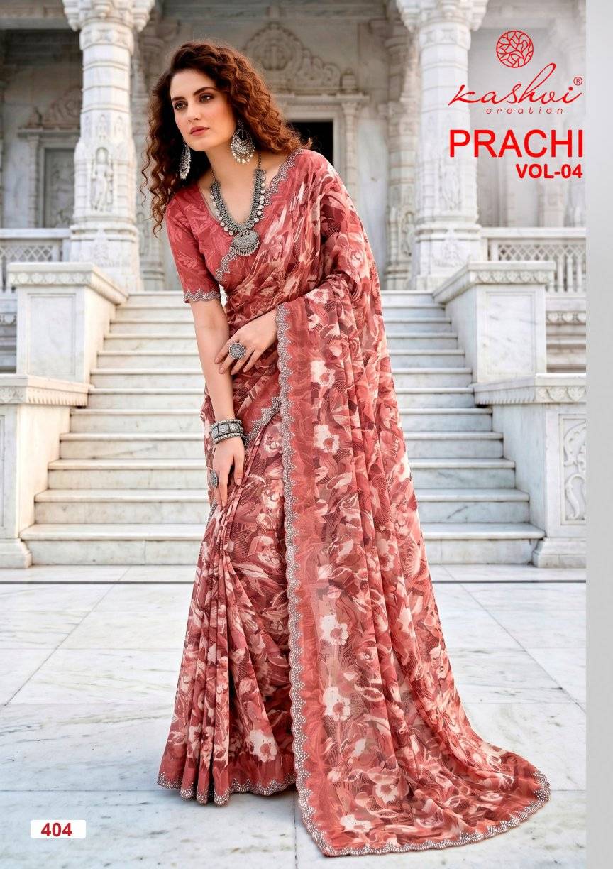 PRACHI VOL. 4 By KASHVI CREATION 401 To 408 Series Series Indian Traditional Wear PC RIMZIM sarees At Wholesale Price